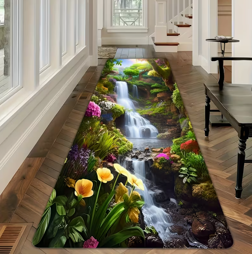 Commercial Printing Usa - 1pc Waterfall Forest Flower Printed Long